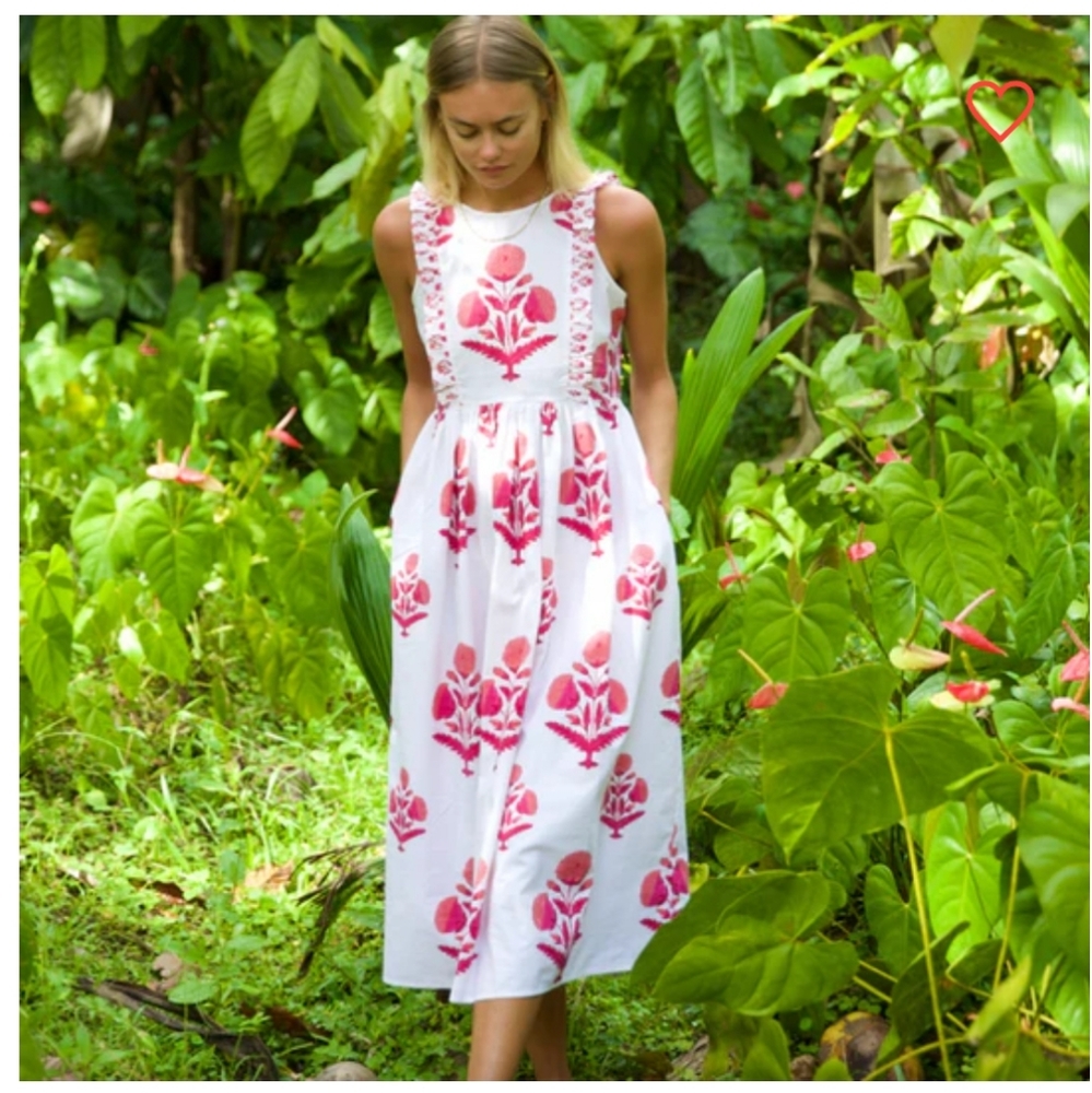 Pink City Prints Bontanical White & Pink Dress Medium